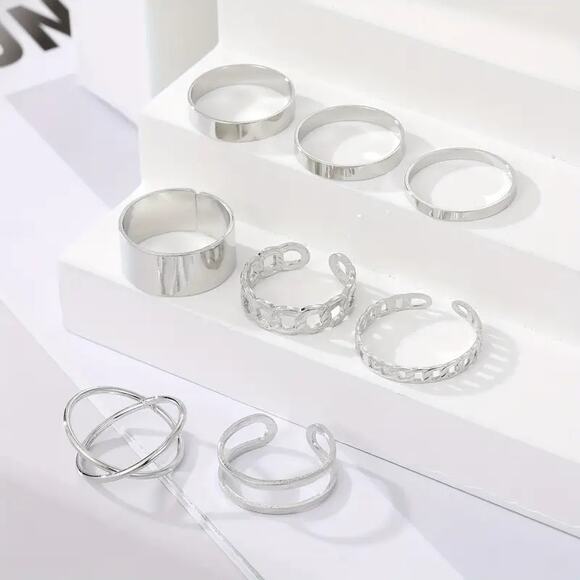 NEW 8pc Silver Stackable Ring Set – Simple Elegant Boho Fashion Jewelry - Picture 2 of 2